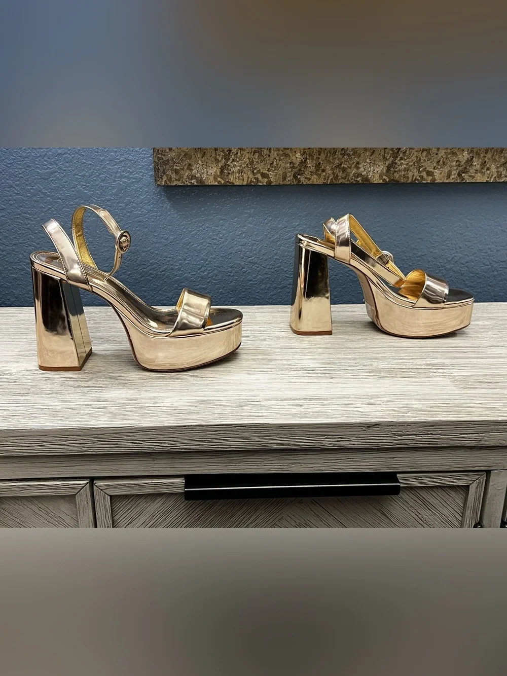 NEW!!! Larroude for LoveShackFancy Metallic Gold Platform Block Heel Sandals